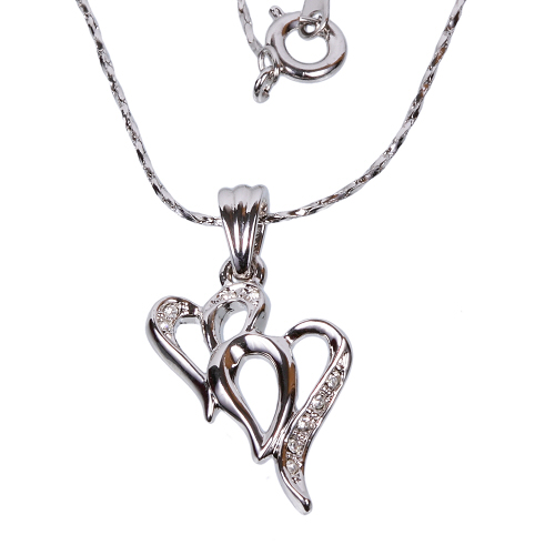 Halskette Doppel-Herz, Zirkonia Strass, Weißgold plattiert, 4985 - zum Schließen ins Bild klicken